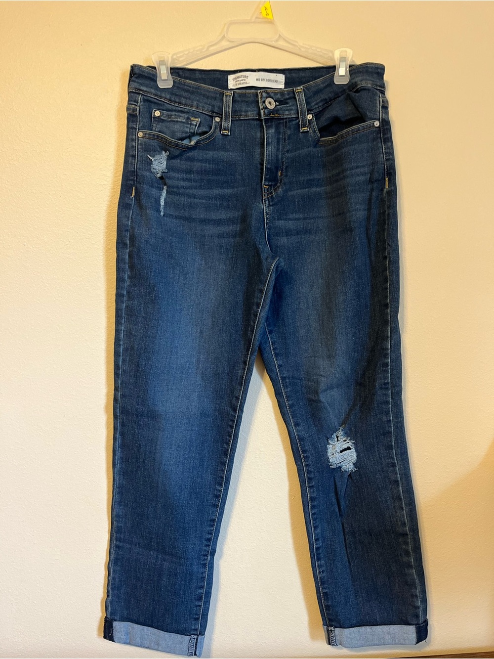 Signature by Levi Strauss Dark Blue Distressed Boyfriend Jeans